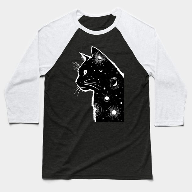 Black Galaxy Cat Baseball T-Shirt by emanuelacarratoni